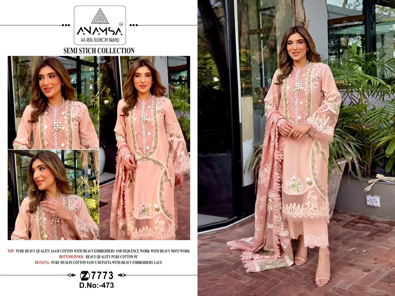 Vardan Ethnic Anamsa 473 Heavy Pure Export Quality Jaam Cotton Wholesale Pakistani Salwar Suit — Wholesale Salwar Suits, MPA wholesale from Surat — view 3